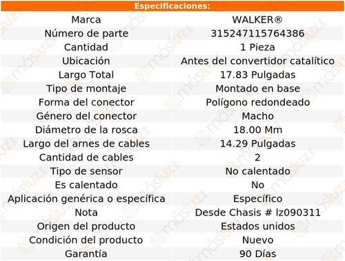 Sensor Ox O2 Antes Cc Geo Prizm 1.6l 4 Cil 90/92 Walker