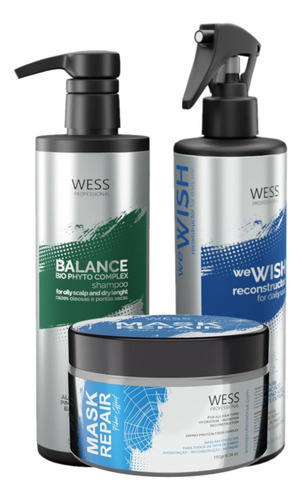 Kit Wess Balance Shampoo 500ml + We Wish 500ml + Mask 180g