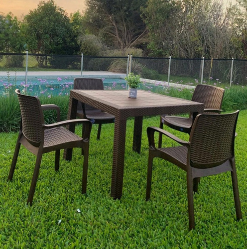 Juego Mesa 90x90 + 4 Sillas C/brazo Simil Rattan Jardin Bar