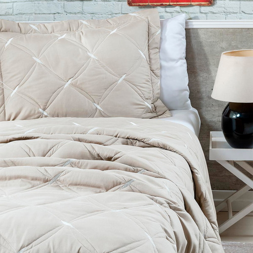 Roupa De Cama Box Kit Suíte Queen 08 Peças + Jogo De Banho Marrom-claro Avelã / Cogumelo