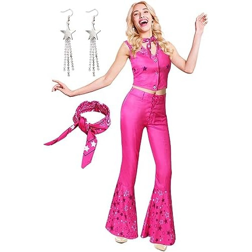 Disfraz Vaquera Rosa Mujeres Conjunto Hippie Disco 70s ...