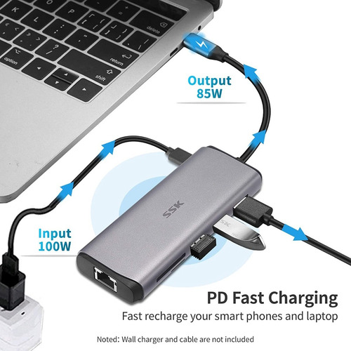 Imagen 5 de 8 de Adaptador Usb-c - 2 Port Usb 3.0 + Hdmi + Red + Pd - Pc/mac