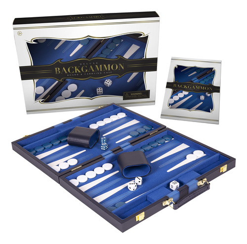 Juego Clásico De Backgammon En Funda De Cuero Premium Azul 1