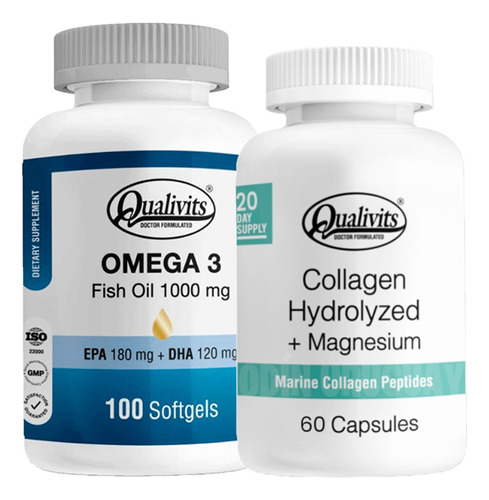 Colágeno Marino Con Magnesio 60cap Omega 3 100cap Qualivits