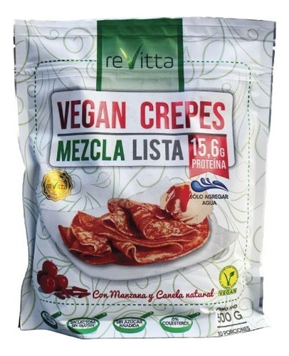 Crepes Vegano Proteico 500 Grs. Mezcla Lista (solo Agua) Sabor Manzana-canela