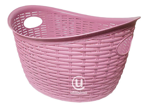 Pack 2 Canasta Cesto Ropa Sucia Ovalada Agarradera Plastico Color Rosa