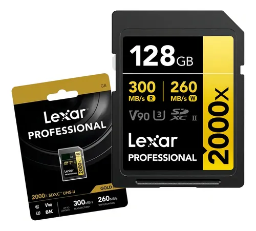 Cartão de Memória Lexar 128GB SDXC UHS-II 300MB/s U3 V90 8K