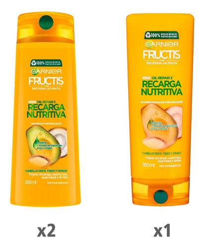 Pack 2 Shampoo Fructis 350 Ml +1 Balsamo 350 Ml