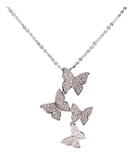 Collar Mujer Mariposas Amor Enchapado En Oro Blanco De 18k. 