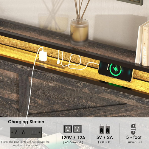 Base De Cama Matrimonial Halitaa Con Luz Led Roble Oscuro