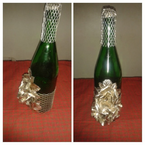 Botella Vacia Decorativa Con Flor Y Malla 