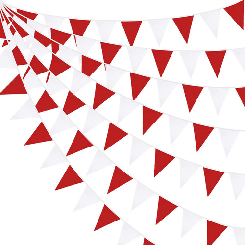32 Pies Red White Bannant Banner Triangle Flag Bunting Garla