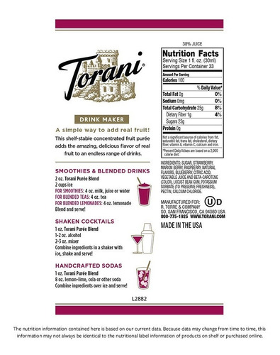 Mezcla De Frutas Frusia Torani Sabor Mezcla De Moras 1 L