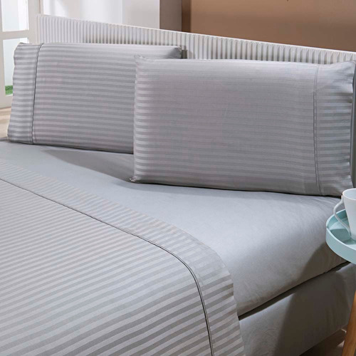 Jogo Cama Stripe 300 F Casal Cinza Claro/unico