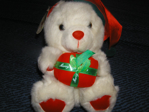 Peluche Oso Blanco Con Gorro Rojo ( Navideño ) Impecable