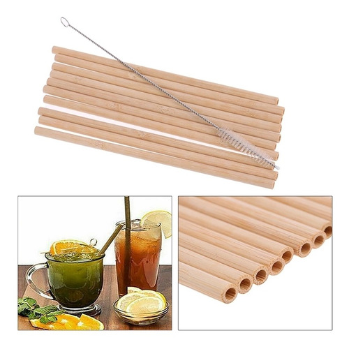 Pack 10 Bombillas Ecológicas De Bambú + Cepillo Limpiador 