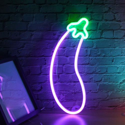 Led Berenjena Letrero De Neón Luz De Noche Lámpara De