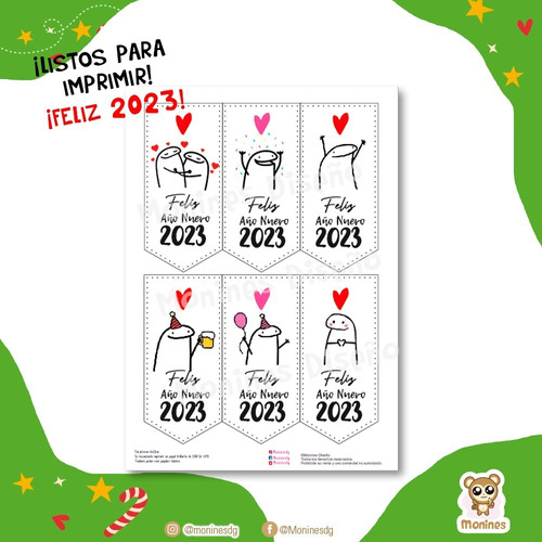 Kit Imprimible Feliz Año 2023 Flork Tag - Etiquetas - Topper