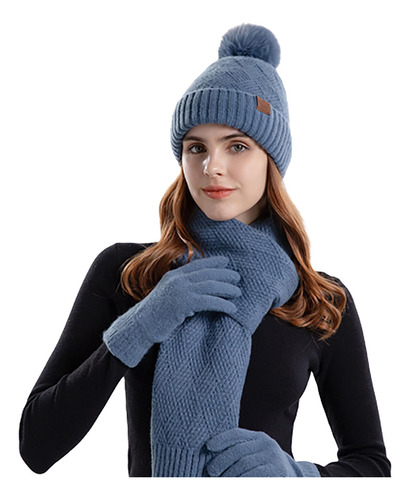 Gorro De Lana De Invierno Para Mujer, Bufanda Cálida, Guante