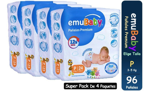 Pañal Emubaby Premium Talla P Pack X 4 Paquetes 