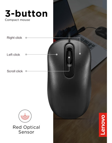Mouse De Computador Lenovo 100 Wired Usb Para Pc E Laptop Wi