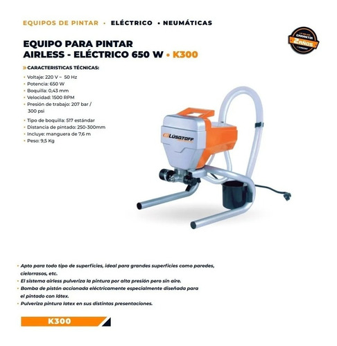 Imagen 4 de 9 de Equipo Para Pintar 5,8hp Pistola 1500rpm Airless Lusqtoff