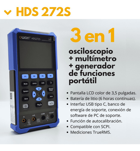 Owon Hds272s Osciloscopio + Multímetro 70mhz + Gen.función