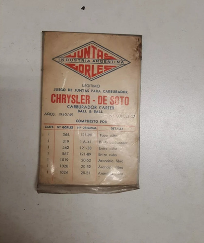 Juntas Carburador - Chrysler De Soto - C. Carter Ball Y Ball