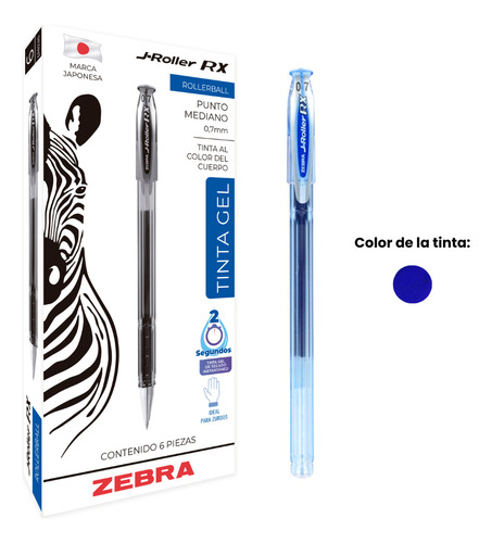 Zebra J-roller Rx Rollerball Tinta Gel 0.7 Mm Caja 6 Piezas Azul Azul