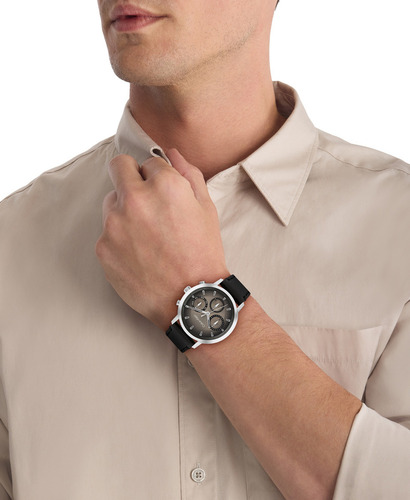 Calvin Klein Reloj Hombre Gauge 25200496 Piel Negro 41mm Bisel Plateado