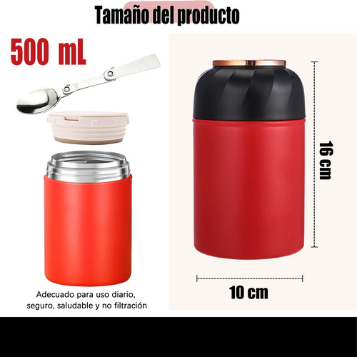Termo Portatil Comida Caliente Fría Sopa Acero Inox. 500ml Rojo