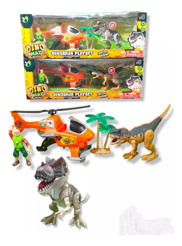 Set Dinosaurio Luz Y Sonido Helicoptero Personaje Dino Mat