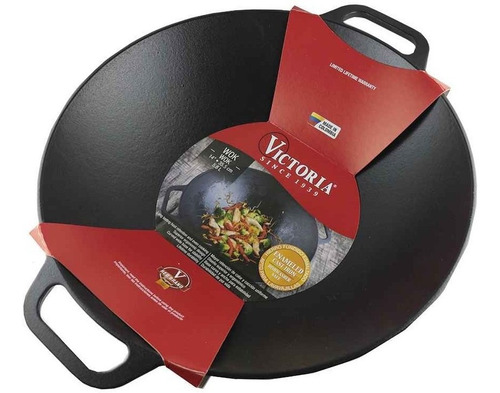 Wok Sartén Hierro Fundido Esmaltado Con Asas 35cm Victoria