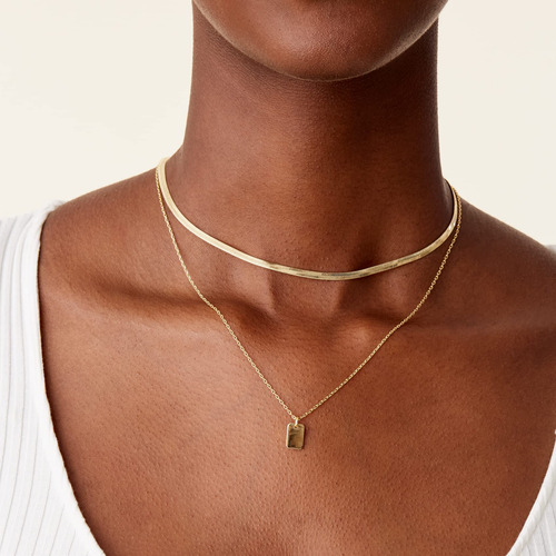 Collares Colgante Placa Capas Chapado Oro 14 Quilates Mujer Oro