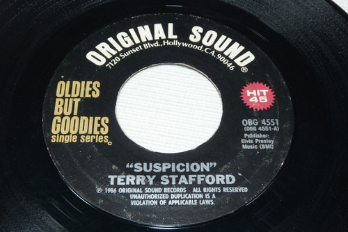 Jch- Terry Stafford Suspicion Elvis Presley 45 Rpm