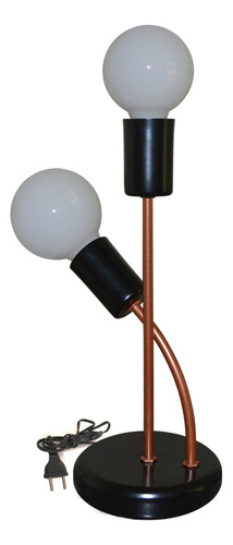 Abajur Luminária De Mesa 2 Hastes Design Moderno Sala Quarto Cúpula Preto Com Cobre