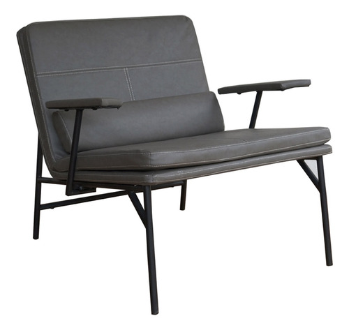 Sillón Living Industrial Ecocuero Gris Elroy Apoyabrazos Diseño De La Tela Cuero Sintético