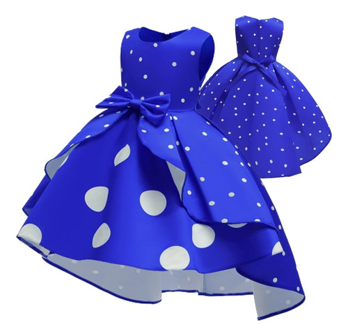 Vestido Princesa Azul Con Lunares Para Niña T 2 -12 Años T01