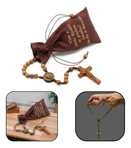 Terço De São Padre Pio Marrom Com Saquinho Bordado