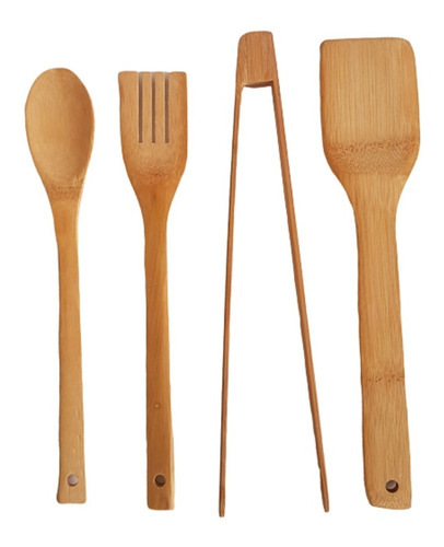 Set De Utensilios De Bambu Espatulas Cuchara Pinzas Cocina