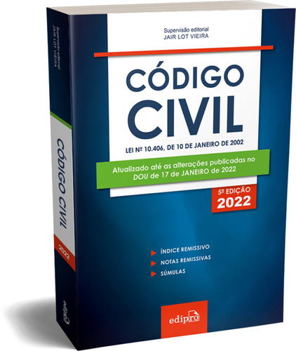 Código civil 2022: Mini, de Vieira, Jair Lot. Editora Edipro - edições profissionais ltda, capa mole em português, 2022