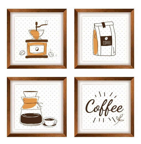 4 Quadros Decoração Cozinha Cantinho Café 20x20 Cm