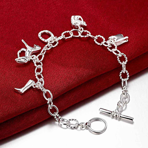 Imagen 8 de 8 de Pulsera Plata 925 Con Dijes Caballo, Herraduras, Bota