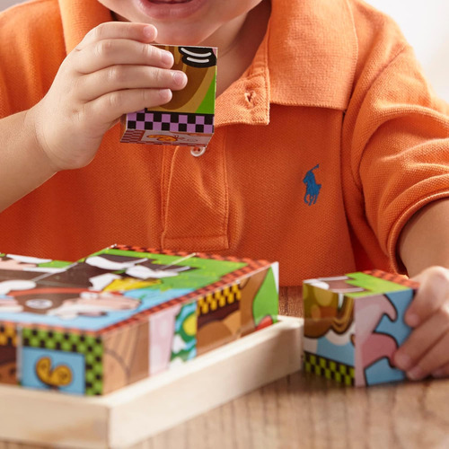 Melissa Doug Farm Wooden Cube Puzzle Con Bandeja De Almacena