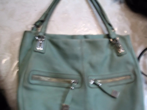 Hermosa Cartera Tipo Bolso Cuero Verde Agua Prune Bolsillo 