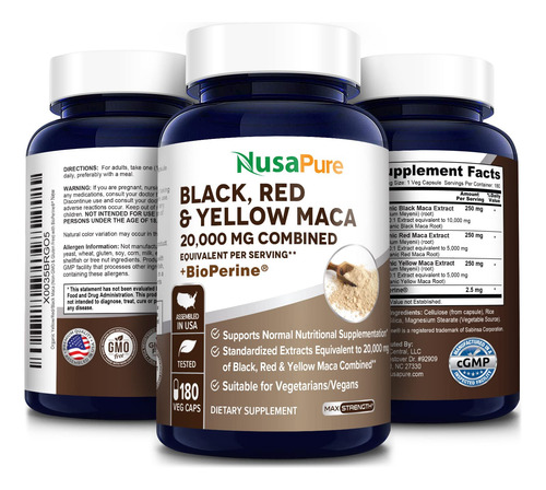 Suplemento De Raiz De Maca Nusapure Preta, Vermelha, Amarela