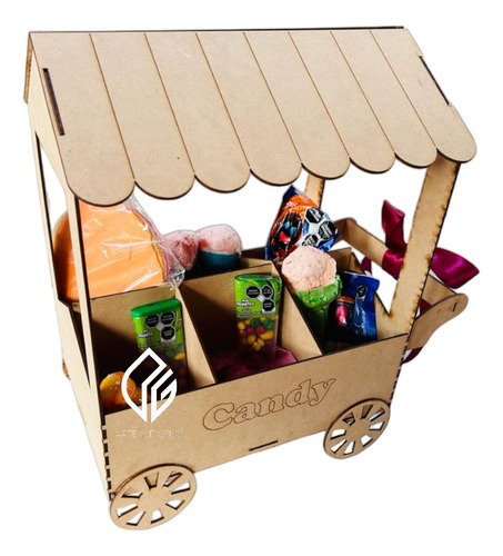 10 Pzs Carrito Dulcero De Mdf Con Leyenda De Candy