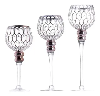 Juego De 3 Copas Portavelas Rombos Oro Rosa