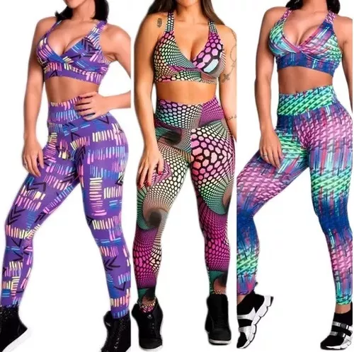 3 Conjunto Calça Legging E Top Moda Fitness Feminina Atacado