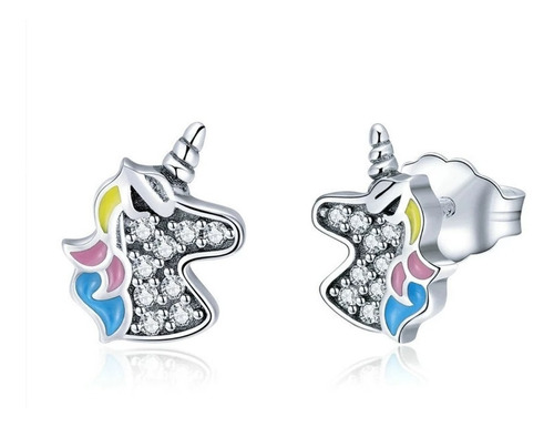 Aretes Niña Mujer Diseño Unicornios Plata S925